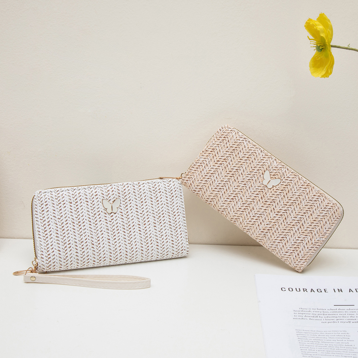 2025 otoño y invierno nuevo estilo de mariposa de paja decoración de mano bolso de cambio multicapa bolso de comercio exterior de larga dama monedero de tirón único image 5