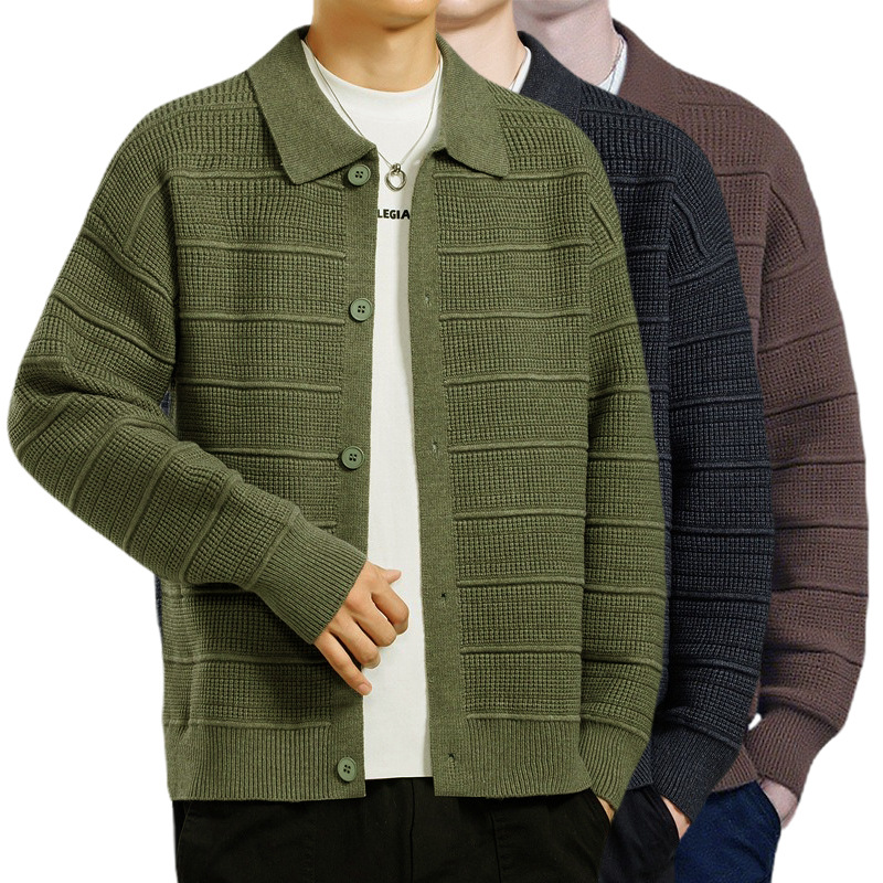 Explosiones transfronterizas europeas de tamaño grande jersey suéter hombre polo de negocios con collar cardigan chaqueta fábrica de moda al por mayor