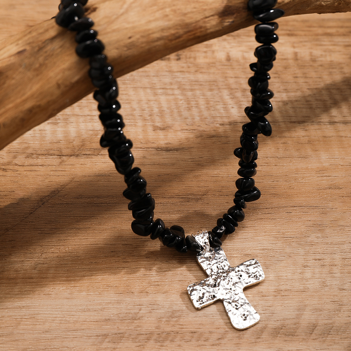 Jewelry Turquoise Beaded Stone Women's Versatile Cross Necklace_voghion.com