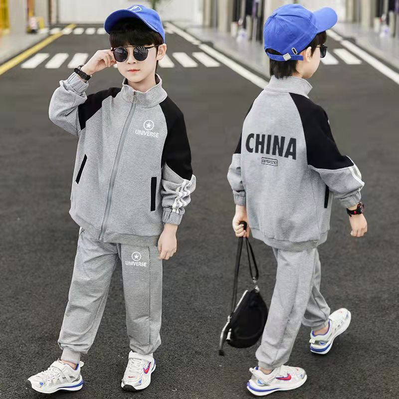 儿童套装男童春秋款外套中大童开衫卫衣连帽运动两件套春秋新款