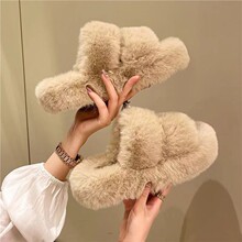 网红爆款毛毛鞋女生外穿新秋冬松糕鞋时尚外出厚底毛绒茸茸棉拖鞋