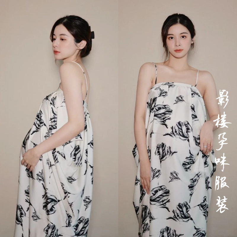 Pregnant women's photo clothing fashion high-end sense photo strap skirt photo studio sexy pregnant mother photo floral dress Pregnant women's photo clothing fashion high-end sense photo strap skirt photo studio sexy pregnant mother photo floral dress