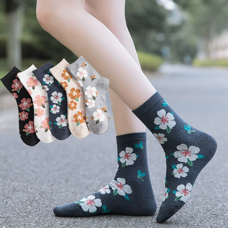 Tide, summer fresh breathable cute Japanese knee socks flower-shaped, mid-length, (Cross-border trading)