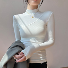 甄选高弹棉半高领打底衫女T恤2025秋冬新款内搭紧身长袖加绒上衣