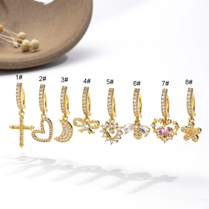 5g Weight 1 Piece Belly Rings Simple Style Cross Moon Heart Shape Copper Inlay Zircon