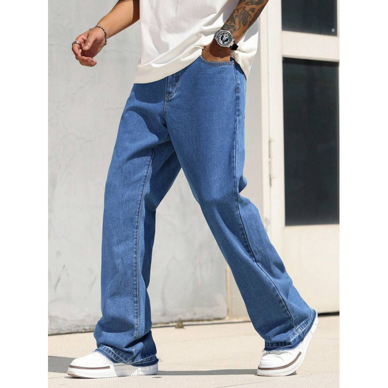 Temu Cross-Border Export Jeans Fashionable Men's Loose Jeans Blue Medium Wash Perfect