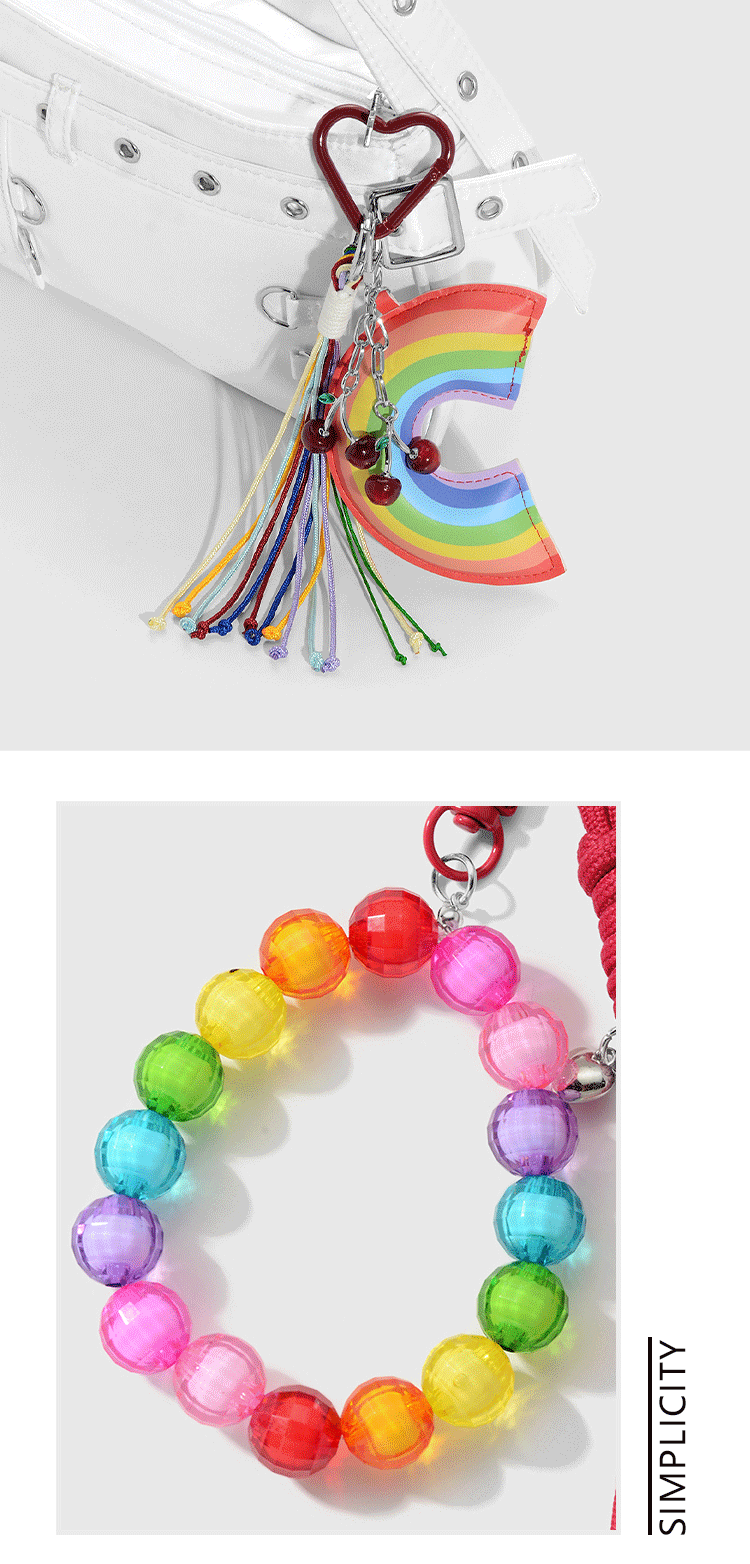 Sweet Pu Leather Rope Zinc Alloy Rainbow Women's Bag Pendant Keychain display picture 1