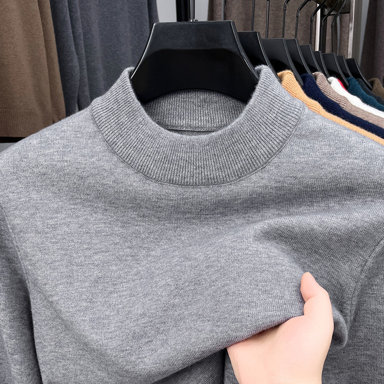 330g Fine Imitation Anti-Pilling and Non-Fading Core-Spun Yarn Men's Pure Color Long-Sleeved Half Turtleneck Bottoming Shirt Thickeneded Sweater