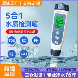 多功能水质检测笔TDS/PH计盐度温度五合一水质检测仪EC笔工厂现货