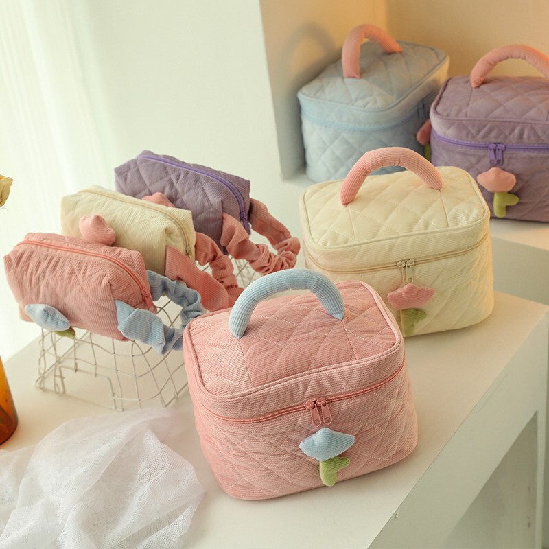 Corduroy Cosmetic Bag Large Capacity High Beauty Value Portable Portable Storage Bag Cute Niche Cosmetic Storage Bag Corduroy Cosmetic Bag Large Capacity High Beauty Value Portable Portable Storage Bag Cute Niche Cosmetic Storage Bag