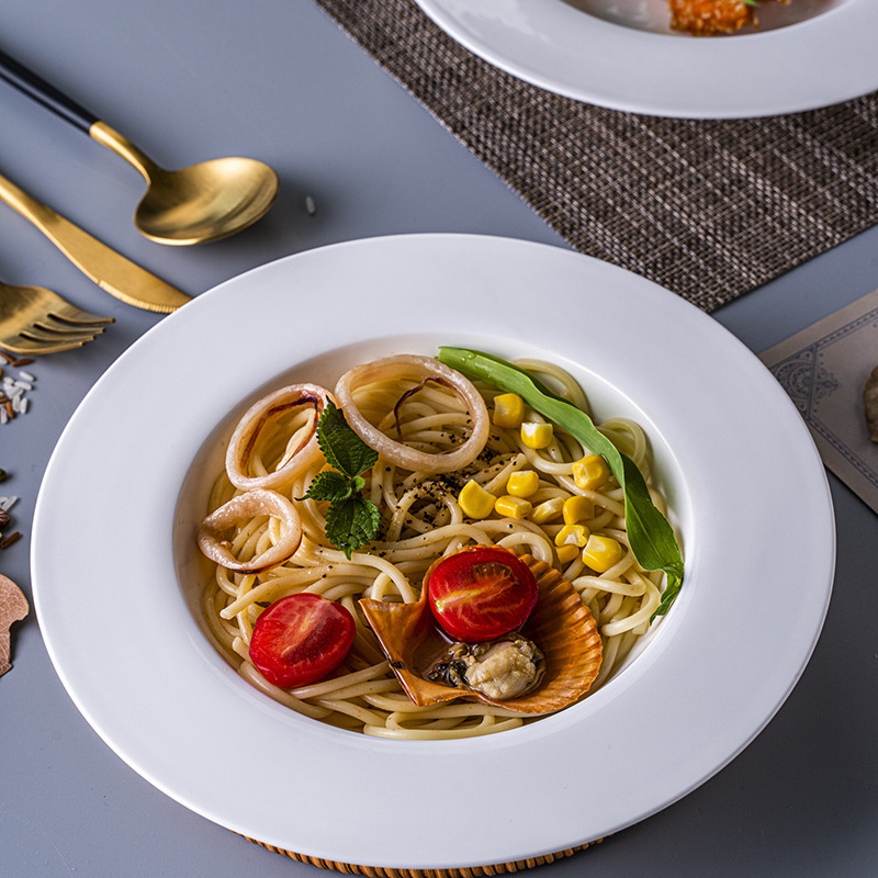 Ceramic Western-Style Soup Plate, Pasta Bowl, Round Dish, Straw Hat Bowl, Western-Style Flying Saucer Plate, Spaghetti Plate, Pasta Plate for Home Use