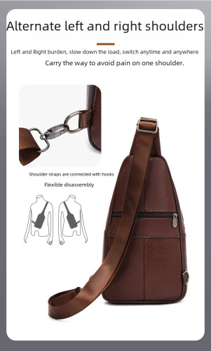 New leather chest bag for men, crossbody large capacity shoulder bag, head layer cowhide outdoor casual single shoulder chest bag