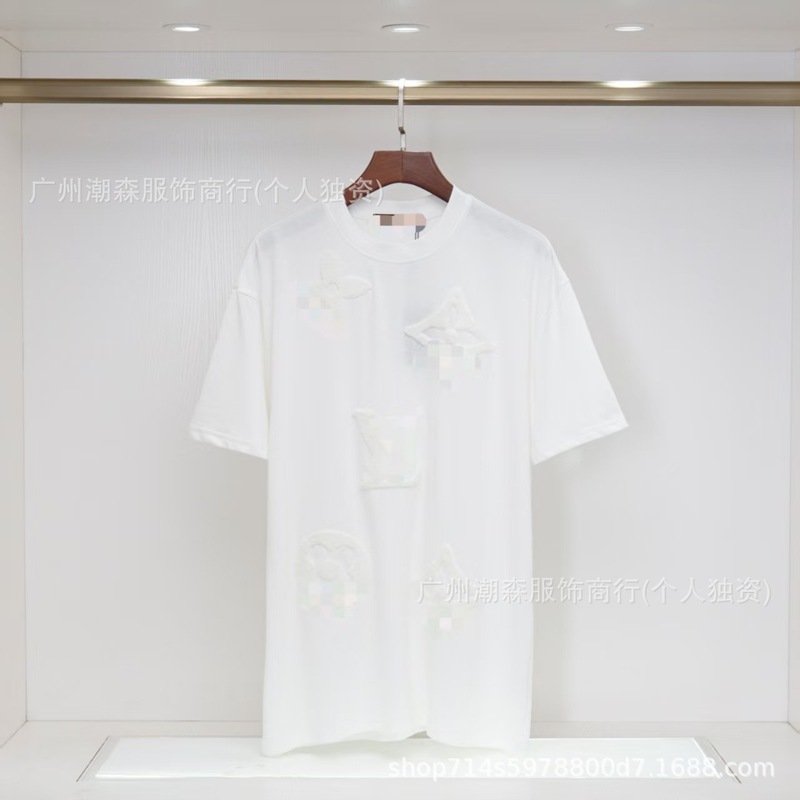 现货跨境奢潮驴家高品质L满印字母短袖外贸经典款圆领男女宽松T恤|undefined
