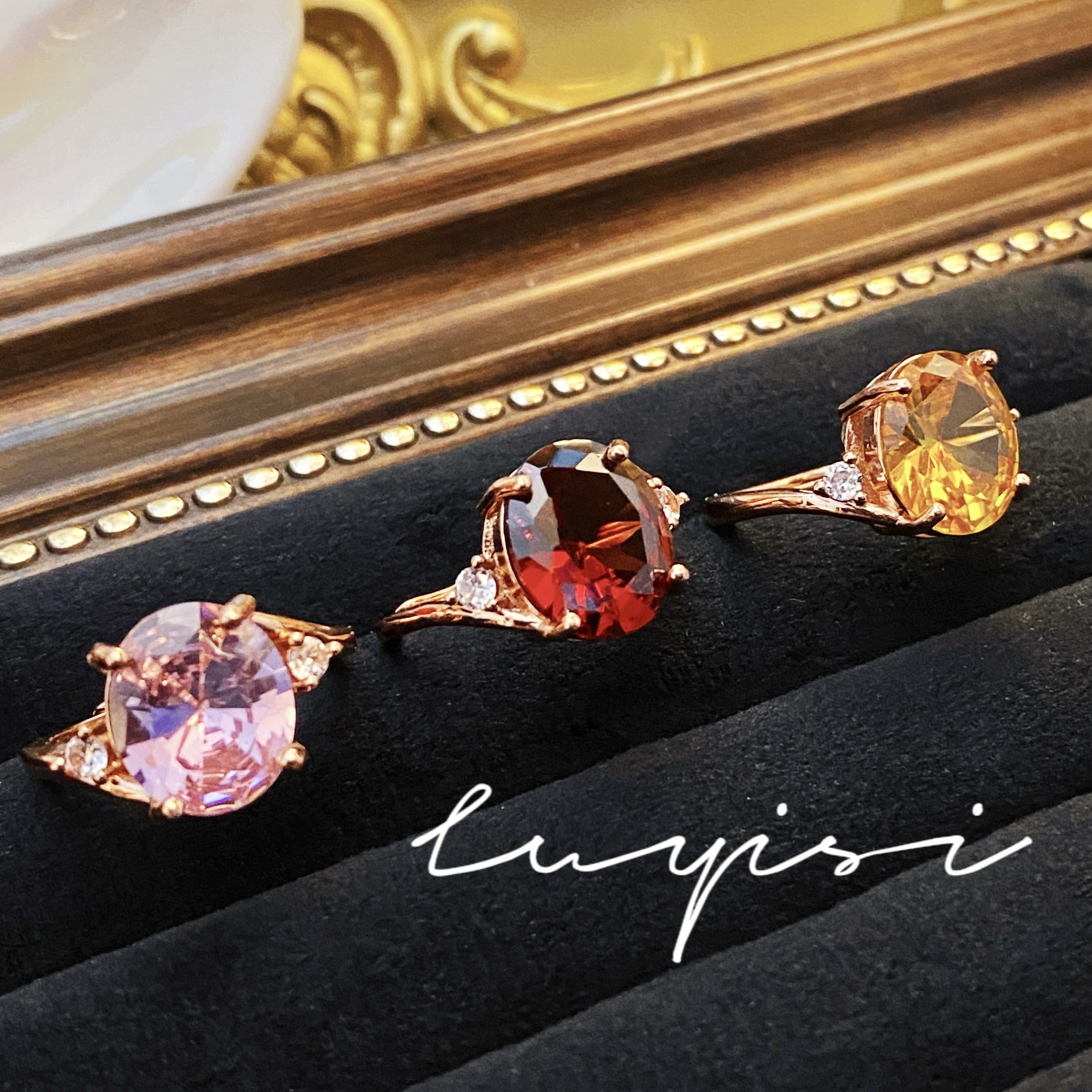 Luxury Garnet Ring Rose Gold Plated Red Gemstone Ring For Women_voghion.com