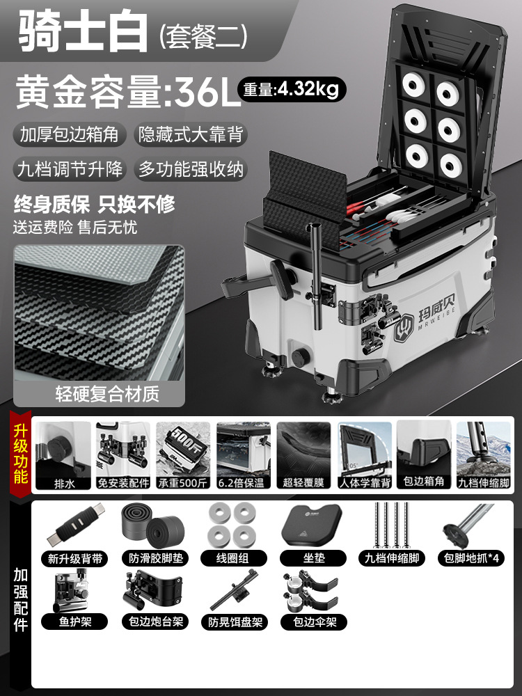 Caja de pesca completa nueva caja de pesca multifuncional ultra ligera de 36 litros, caja de pesca especial de pesca de Taiwán, caja de pesca salvaje, equipo de pesca.