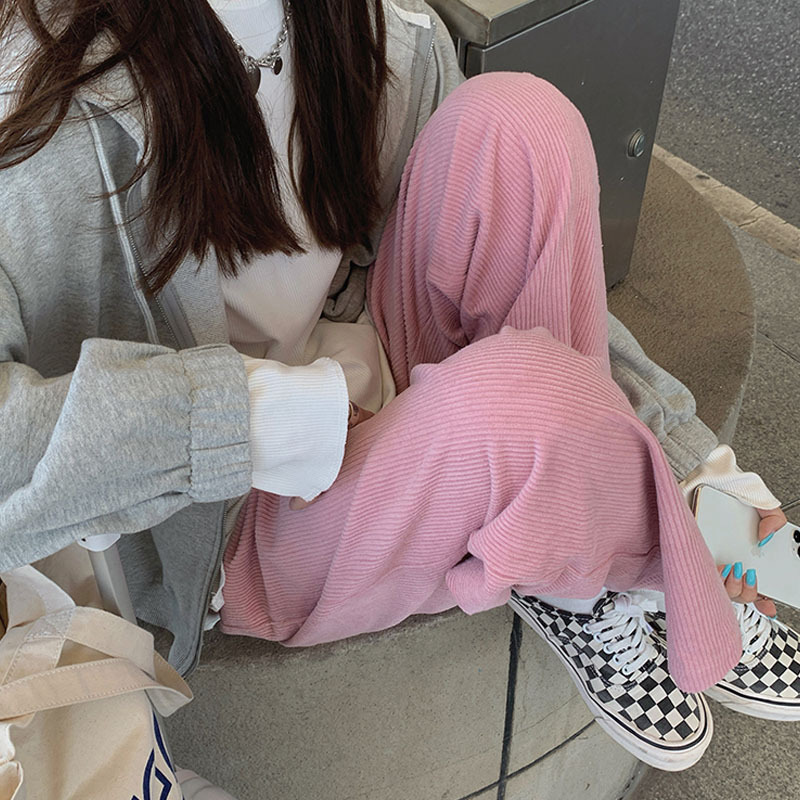 Corduroy wide-leg casual pants for women Spring and Autumn 2023 New loose high waist pink straight pants slimming versatile pants Corduroy wide-leg casual pants for women Spring and Autumn 2023 New loose high waist pink straight pants slimming versatile pants