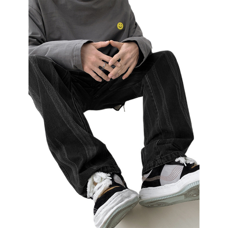 Jeans negros para hombres primavera y otoño nuevos pantalones rectos jóvenes casuales sueltos pantalones de estilo americano marca de moda pantalones de trabajo