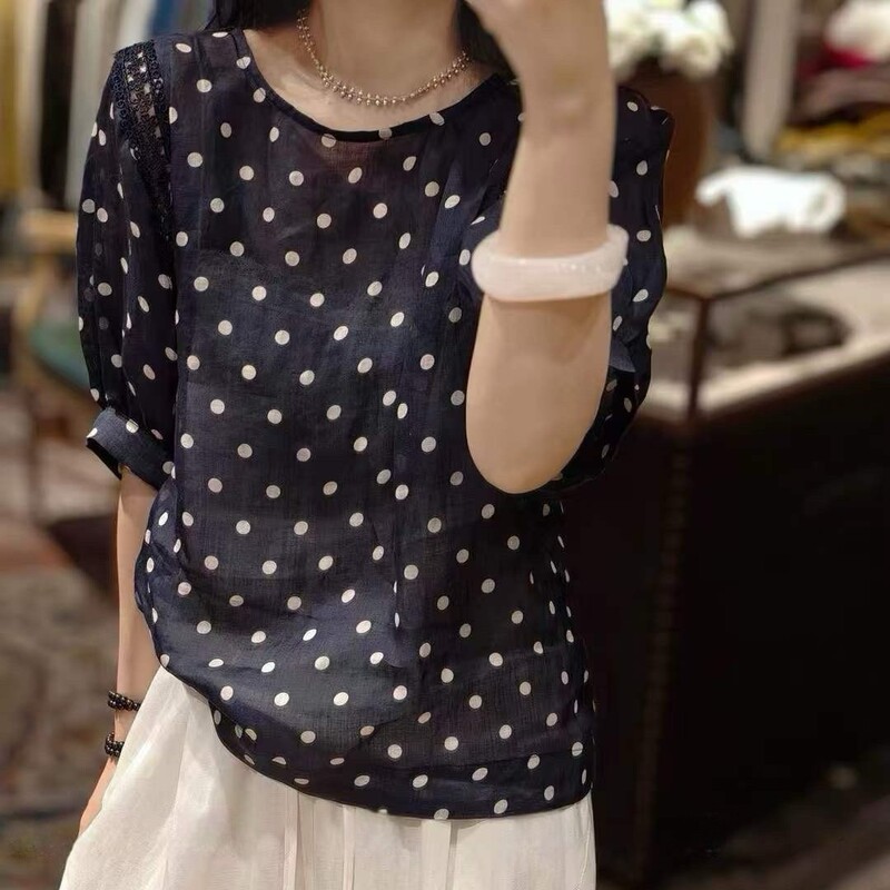 26 New Summer Fashion Versatile Linen Tencel Round Neck Lace Patchwork Loose Short-Sleeved Shirt 108 26 New Summer Fashion Versatile Linen Tencel Round Neck Lace Patchwork Loose Short-Sleeved Shirt 108