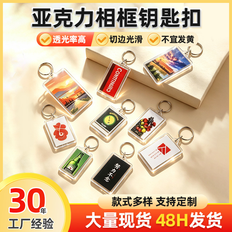 In stock wholesale octagonal blank acrylic photo frame keychain diy creative open cover transparent keychain pendant