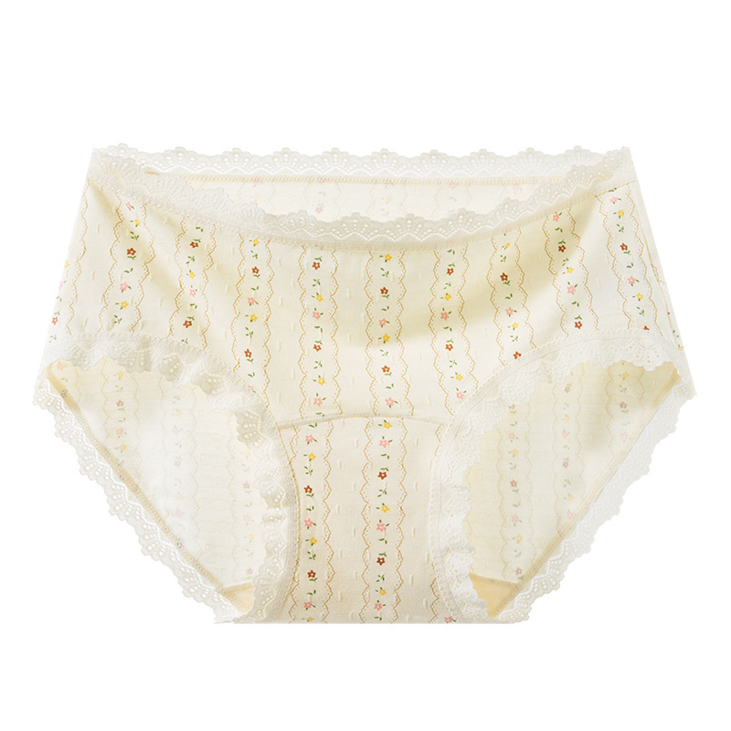 Polifenoles de té, entrepierna antibacteriana, bragas para niña, sin caderas, contraste de color, cintura, borde de encaje, dulce estilo pastoral, calzoncillos para mujer
