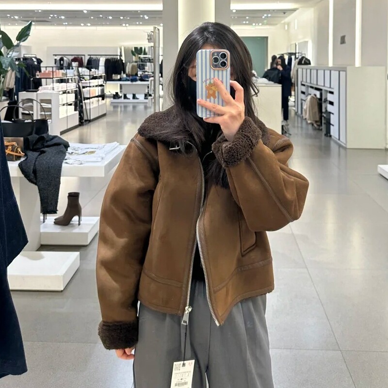 Foreign trade wholesale cross-border 2024 autumn and winter ZA Maillard velvet suede double-sided lapel jacket thick coat 6318235 Foreign trade wholesale cross-border 2024 autumn and winter ZA Maillard velvet suede double-sided lapel jacket thick coat 6318235