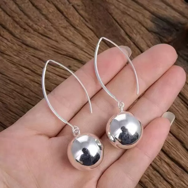 工厂直销s925纯银ins风银饰大圆球耳坠女款耳饰有球必应ins风爆款