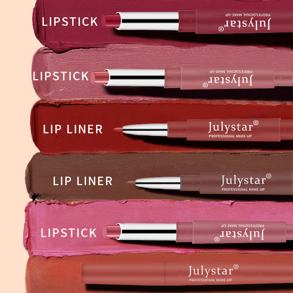 European and American cross-border double-headed red lip liner pens that do not fade or stick to the cup, pink rotating lipstick pens, wholesale of foreign trade cosmetics undefined