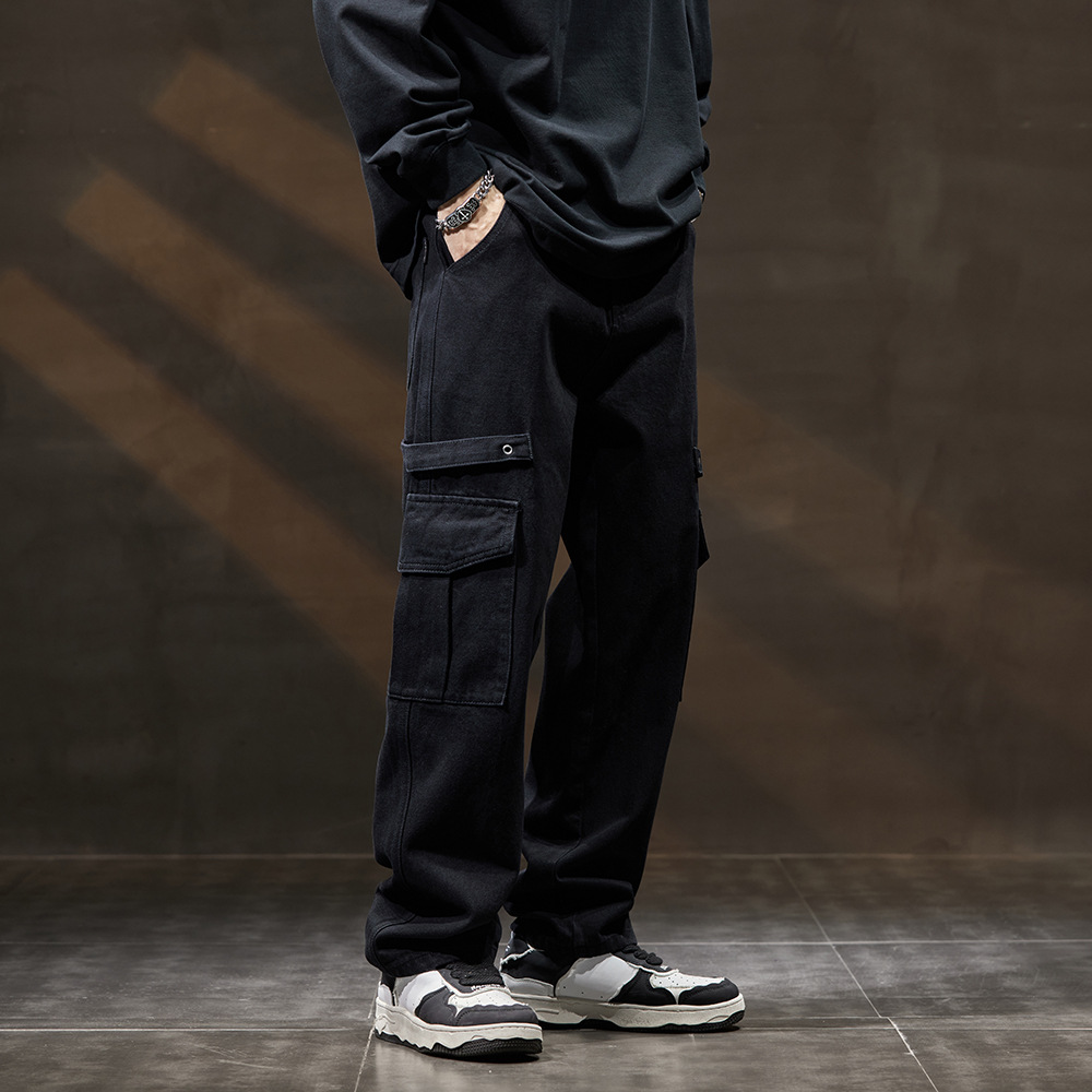 Cargo Jeans High Street Black Functional Style Cargo Pants Multi-pocket Straight Leg Casual Pants Men_viptrois.com