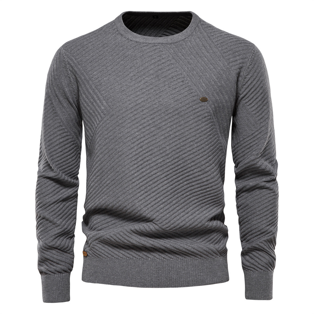 Autumn and Winter New Men's Round Neck Pullover Sweater Solid Color Underlay Cotton Knitted Shirt for Men_voghion.com