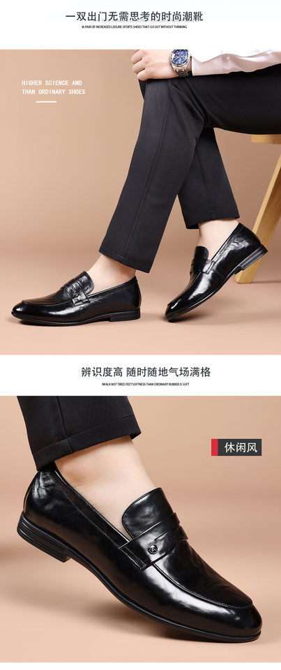 Giày lười nam da bò thật mũi nhọn, đế bằng gót thấp, kiểu xỏ chân thoải mái — Màu nâu, màu đen chi tiết 13