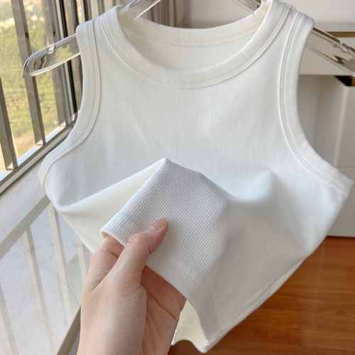 Women's Threaded Strappy Vest 2024 New Summer Short Slim-Fit All-Match Outerwear Inner Wear Sleeveless Base Top Fashion