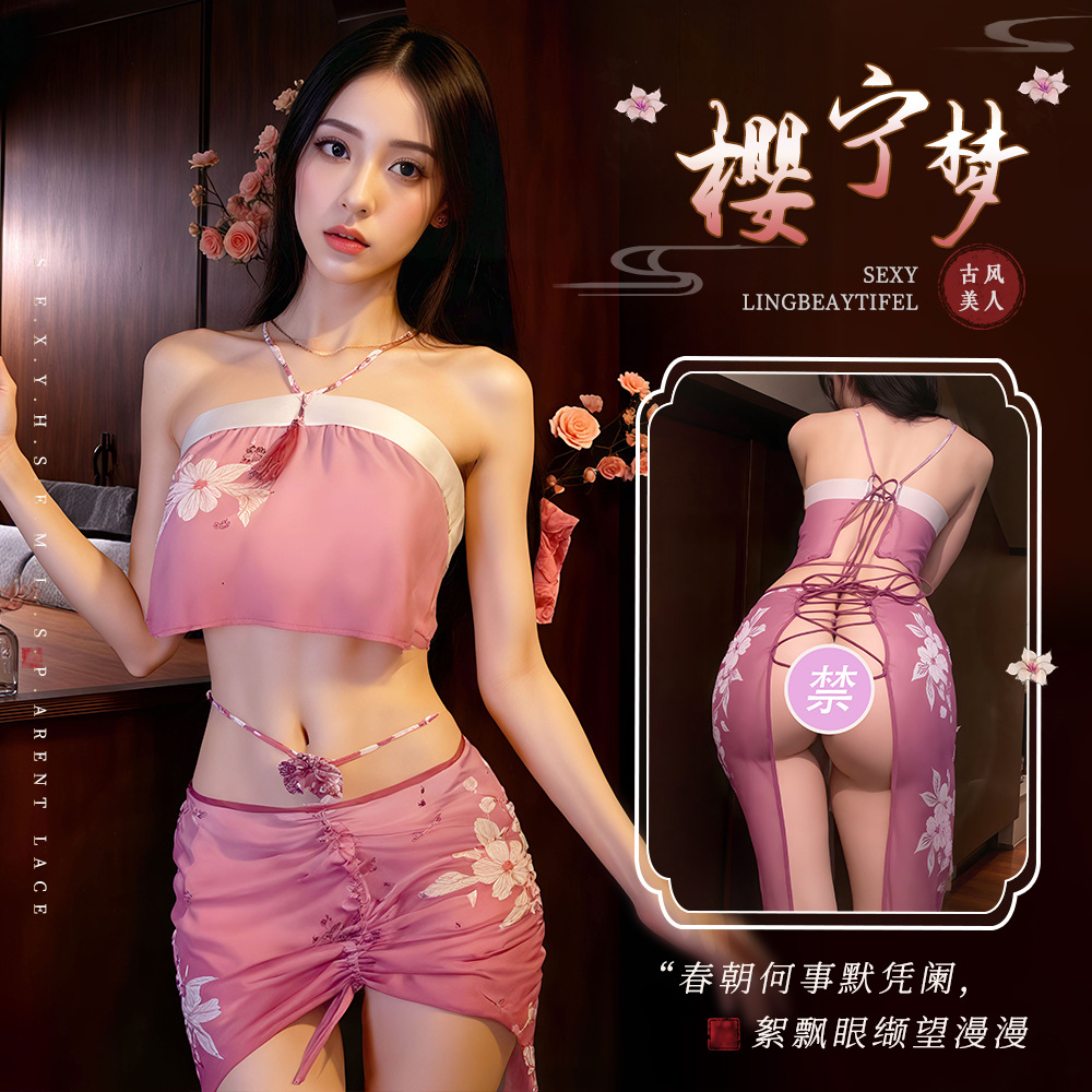나이트 팅 향수 섹시 기모노 유니폼 슬링 나이트 가운 꽉 옷 이륙 열정 세트 관점 유혹 홈 옷