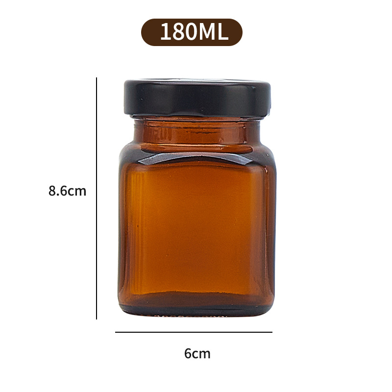 Botella mayorista botella cuadrada de vidrio de té botella de seis bordes botella de sellado de alimentos botella de pasta de acari envasada en botella Yuling