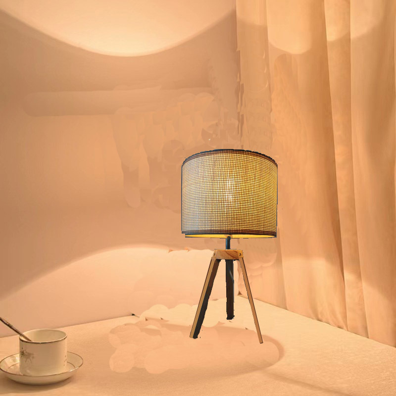 Transfronterizo nórdico ins ventana lámpara de escritorio led ojo de lectura dormitorio dormitorio residencial cabezal de cama madera lámpara de escritorio trenzada de paja