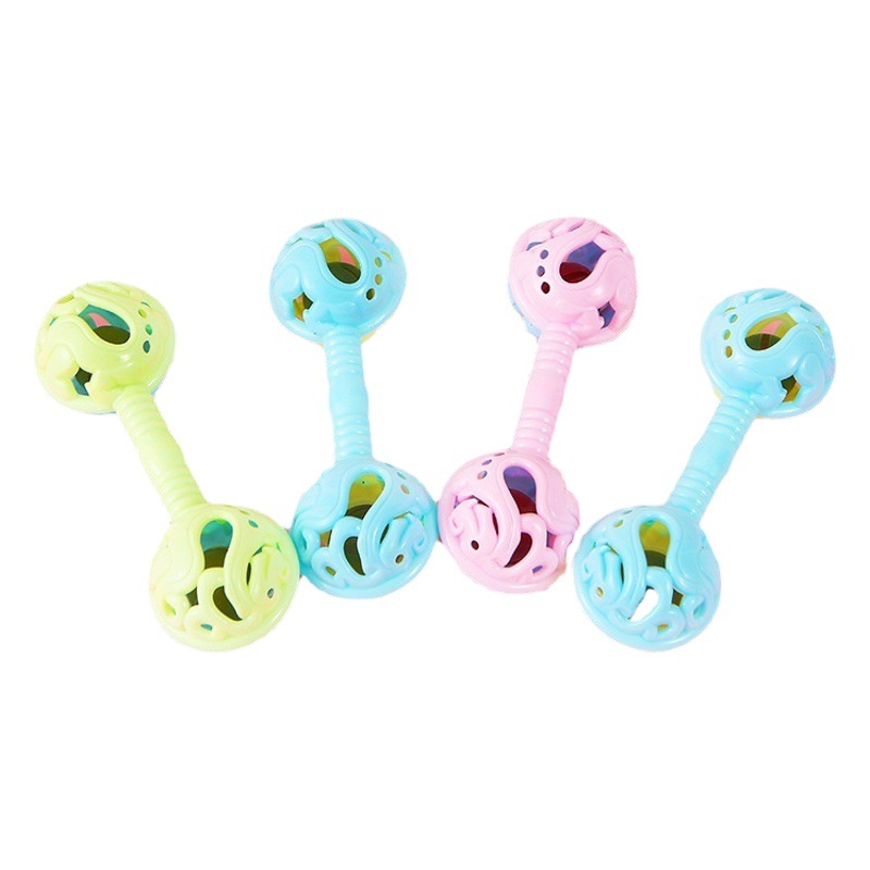 Pequeño tamaño de doble cabeza sonajero de mano calmante mano pequeño juguete bebé sonajero juguete bebé campana de mano regalo al por mayor