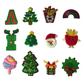 圣诞系列刺绣布贴薯条英文字母装饰补丁贴圣诞老人彩虹绣花贴熨烫