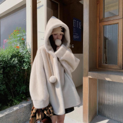 冬季连帽加厚女巫短款仿水貂毛绒大衣皮毛一体仿皮草环保外套女