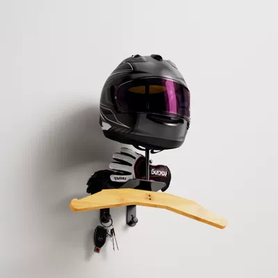 Cross-Border Wooden Motorcycle Helmet Rack Wall-Mounted Motorcycle Helmet Display Rack Solid Wood Motorcycle Leather Gear Rack (Motosiklet dəbilqə rəfləri) - single-bamboo-style