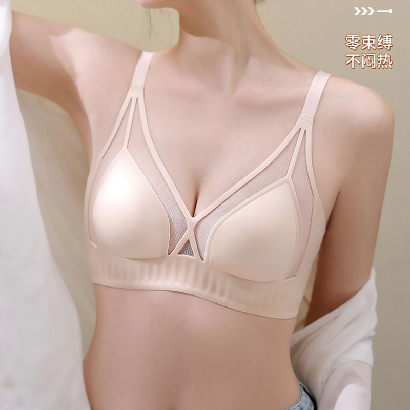 New 7240 French Breathable Crystal Cup Big Breasts Slimming Look Bra One-Piece Seamless Ultra-Thin Rabbit Ear Bra Cross-Border