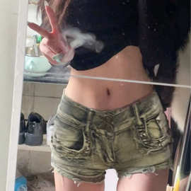 美式辣妹性感低腰牛仔超短裤女夏季复古纯欲风显瘦包臀热裤潮