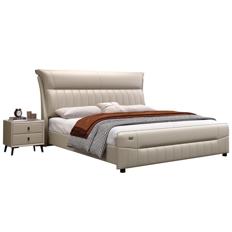 2024 nueva cama de cuero moderna y simple cama de matrimonio de 1.8m cama doble confortable image 5