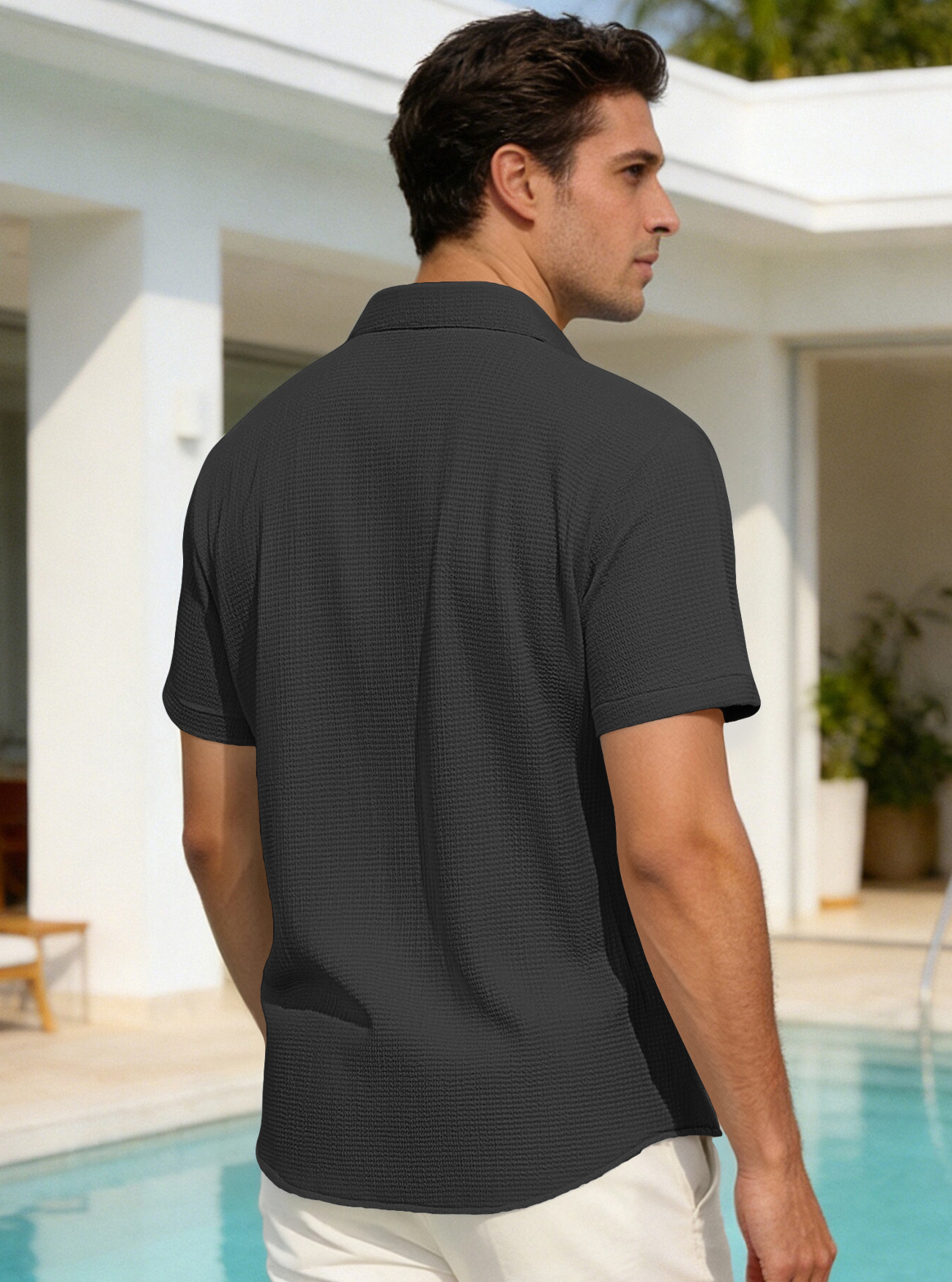 Herren Sommer Freizeithemd Einfarbig Mit Tasche Und Kragen_voghion.com