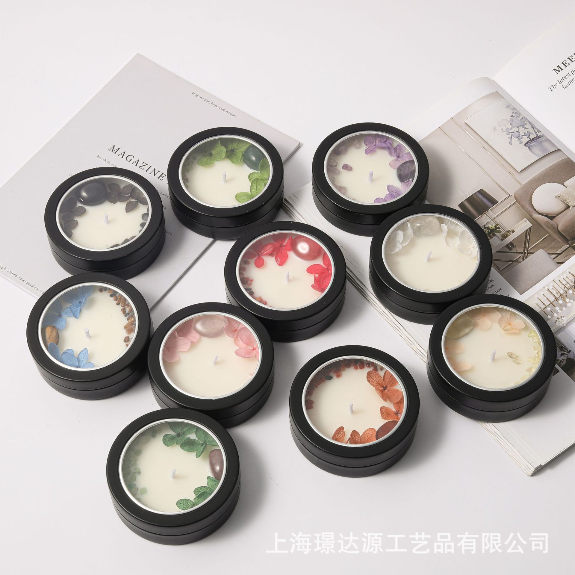 香薰蜡烛干花水晶蜡烛ins铁罐天然大豆蜡永生花香薰蜡烛跨境爆款
