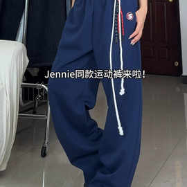 美式复古爵士舞嘻哈运动卫裤男女直筒街舞阔腿休闲长裤jennie同款