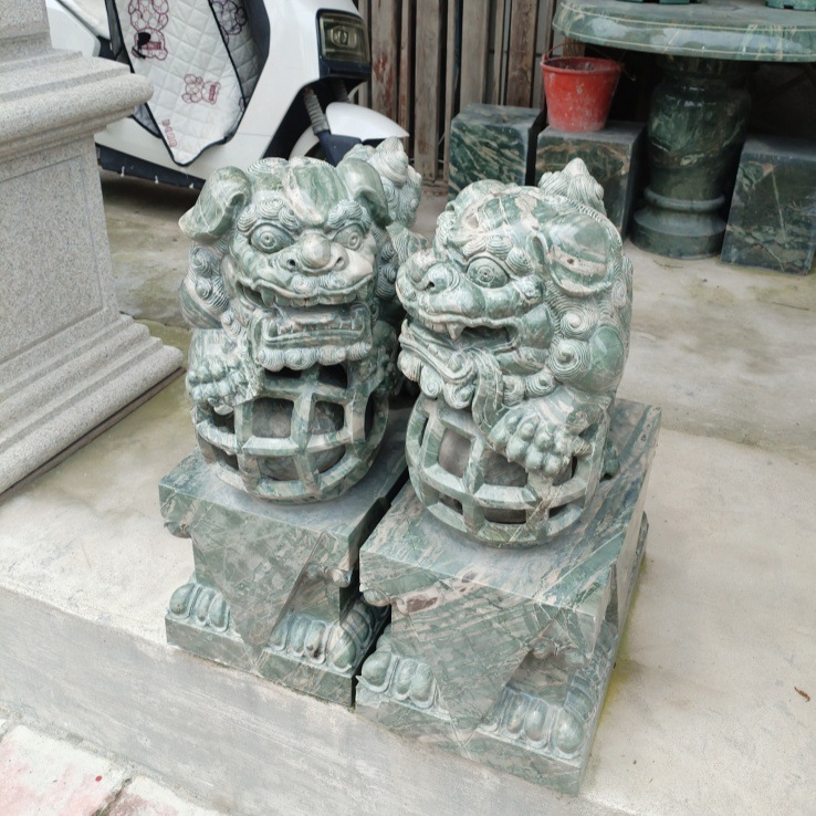 石雕狮子门口一对精雕 九龙壁玉石戏球狮喜狮摆件 酒店广场动物狮