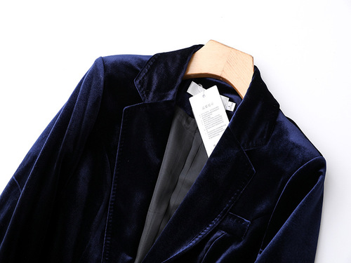 Wholesale Spring and Autumn Suit Jacket with One Button Gold Thread Velvet English Light Luxury Seven-Sleeve OL Low-Key Plus Size Outerwear