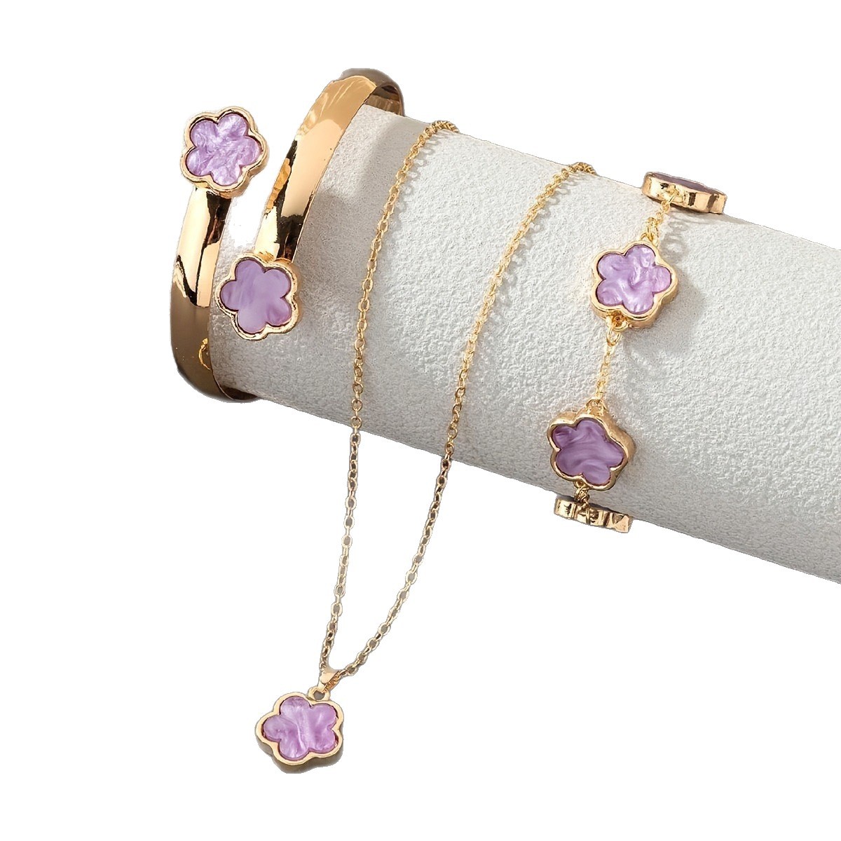Explosiones transfronterizas pétalos de cinco hojas set de cinco piezas collares pulseras pulseras pendientes anillos set de joyas de moda europea y americana mujer