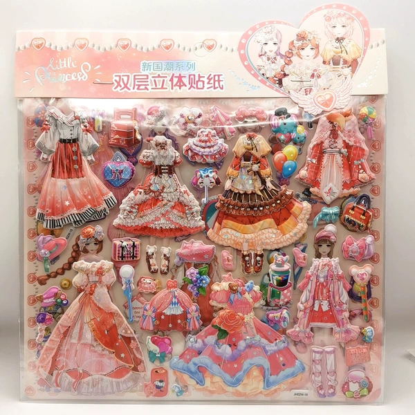 A double-layered red color new national fashion dress-up sticker