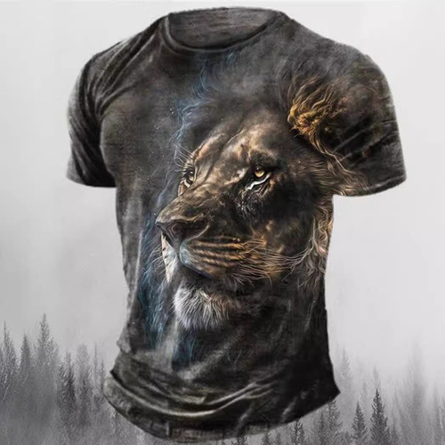 New European and American 3D Full-Print High-Quality Loose-Fit Textured Short-Sleeve Heat-Transfer T-Shirt—Lycra Frame for Men