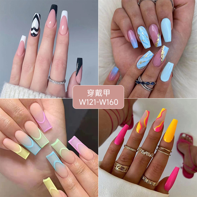 Cross-Border Flash Nail Art Patches European and American Wearable Nails Wholesale Long Wearable Nails European and American Fake Nail Patches Wholesale